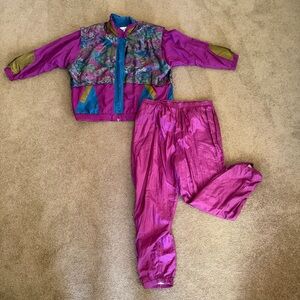 Vintage 90s Points West Tracksuit Womens 2X Colorblock Windbreaker Set Pink